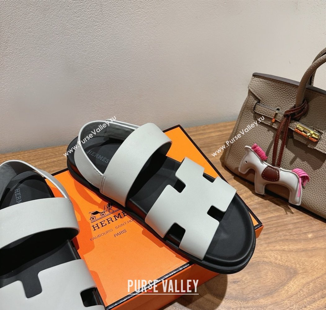 Hermes Genius Strap Sandals in Calfskin Leather White 2025 H082011 (XC-250820167)