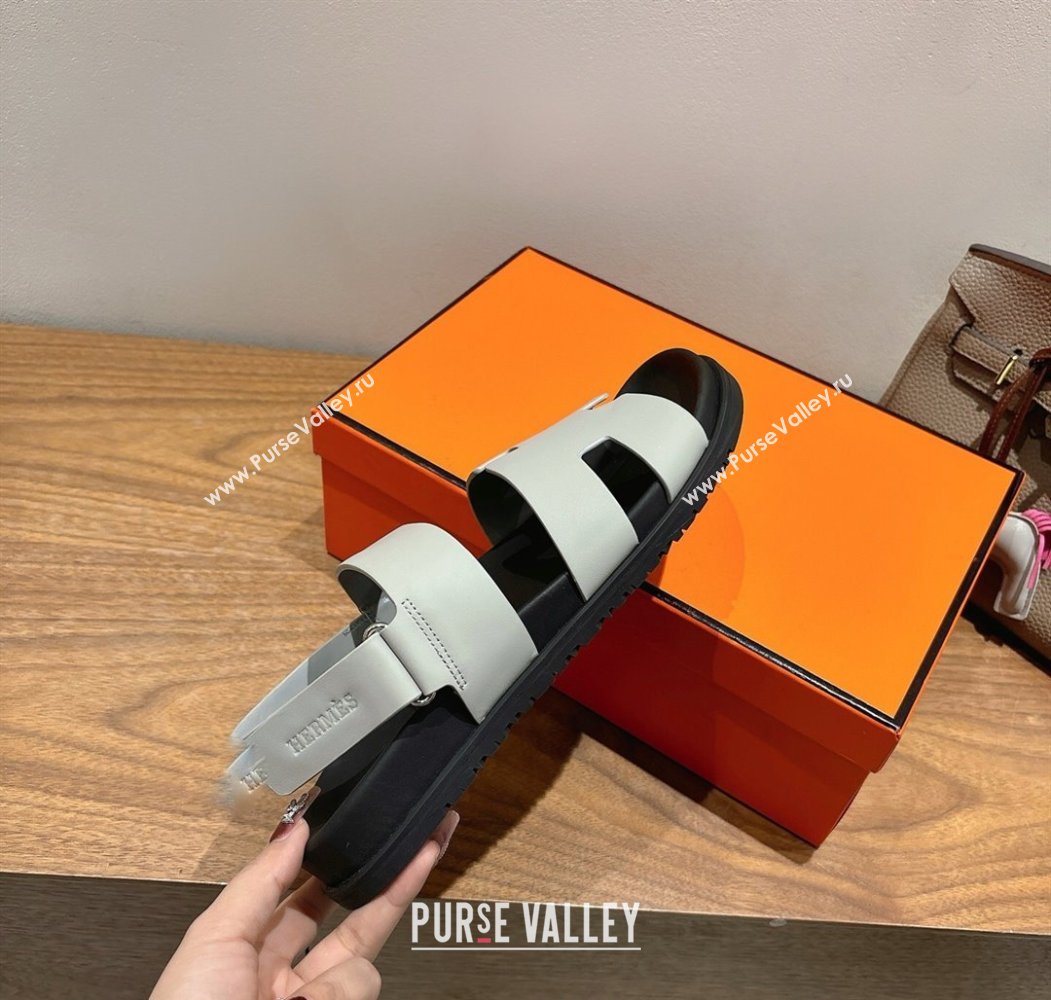 Hermes Genius Strap Sandals in Calfskin Leather White 2025 H082011 (XC-250820167)