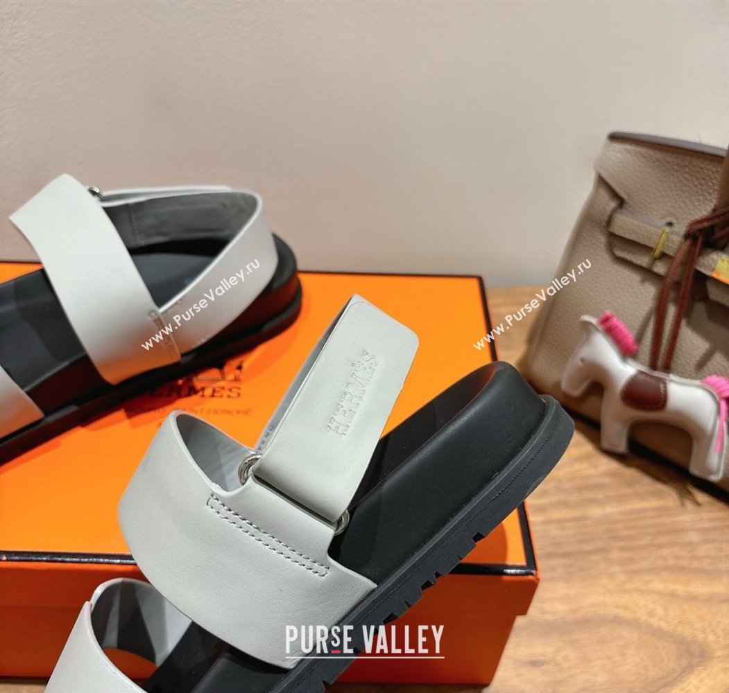 Hermes Genius Strap Sandals in Calfskin Leather White 2025 H082011 (XC-250820167)