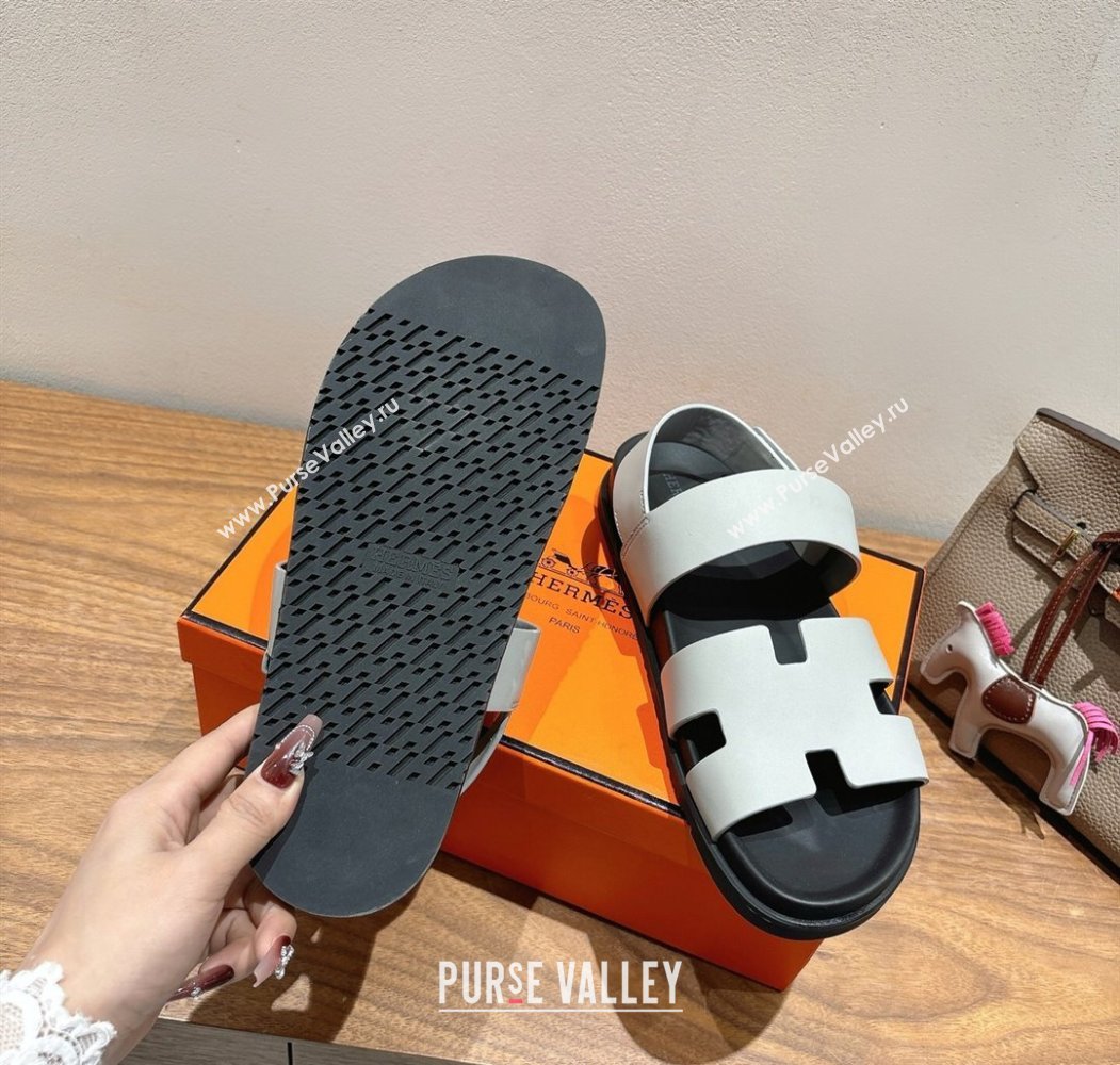 Hermes Genius Strap Sandals in Calfskin Leather White 2025 H082011 (XC-250820167)