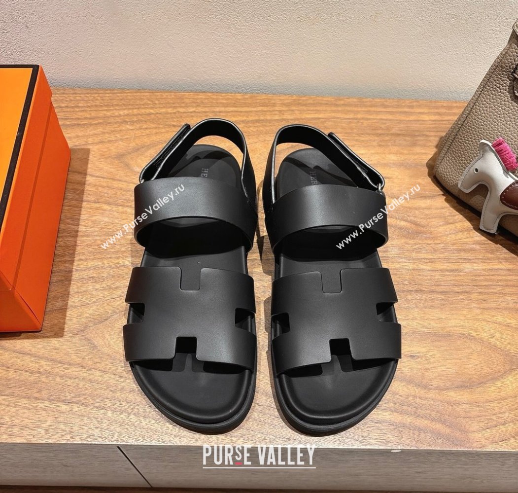 Hermes Genius Strap Sandals in Calfskin Leather Black 2025 H082011 (XC-250820168)