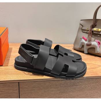 Hermes Genius Strap Sandals in Calfskin Leather Black 2025 H082011 (XC-250820168)