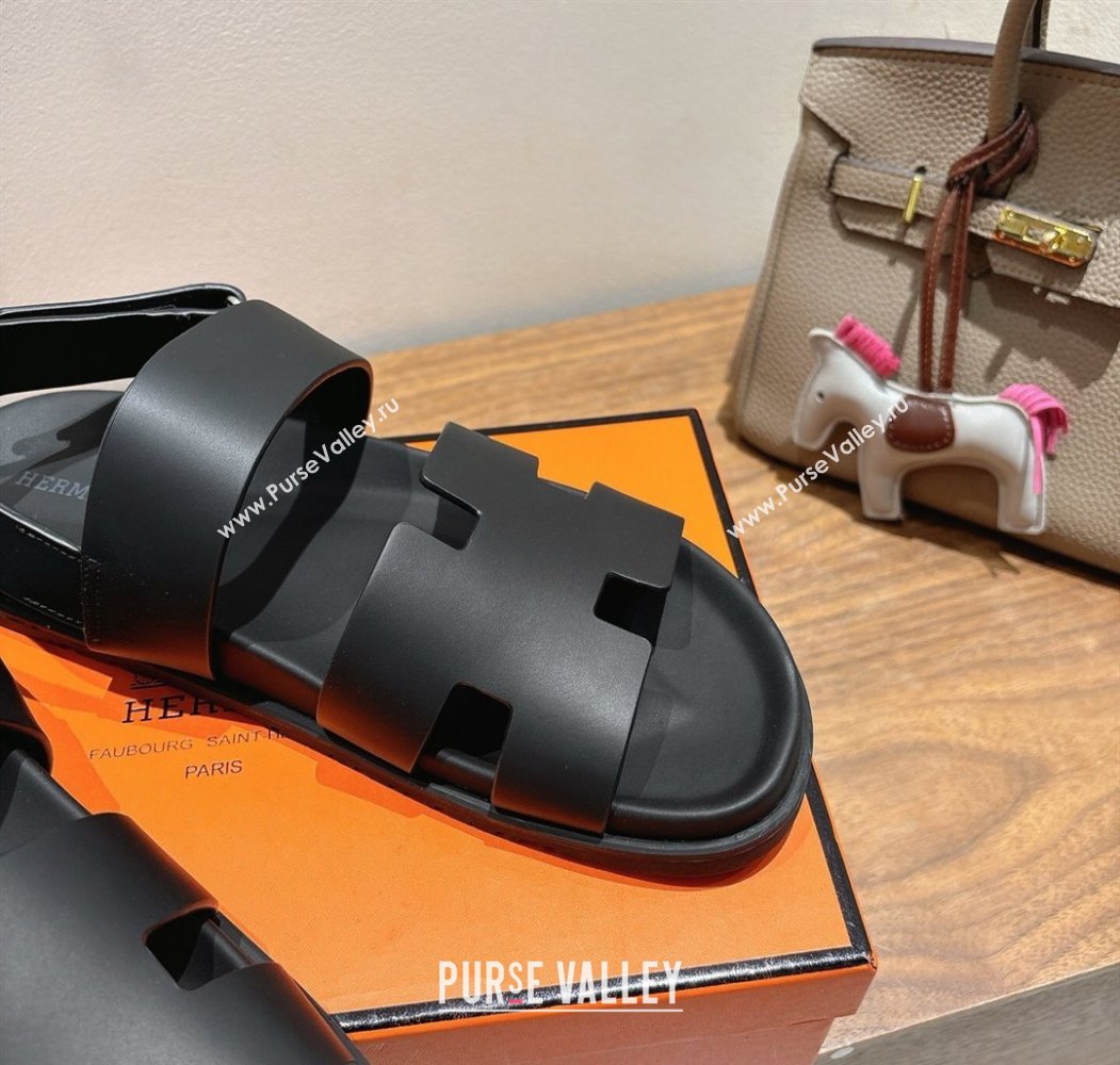Hermes Genius Strap Sandals in Calfskin Leather Black 2025 H082011 (XC-250820168)