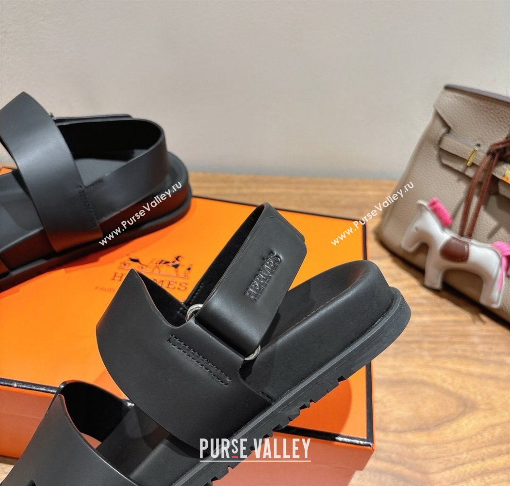 Hermes Genius Strap Sandals in Calfskin Leather Black 2025 H082011 (XC-250820168)