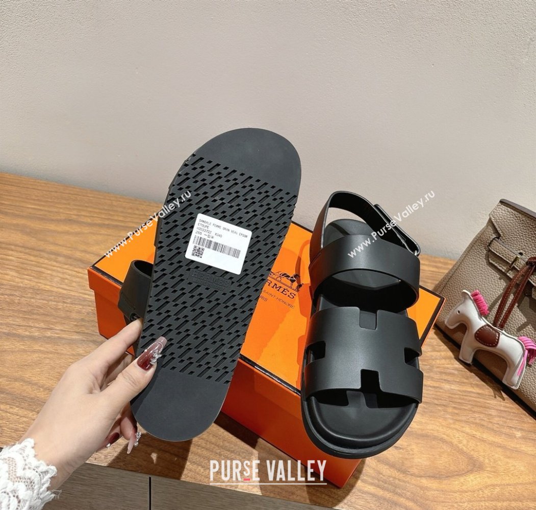 Hermes Genius Strap Sandals in Calfskin Leather Black 2025 H082011 (XC-250820168)