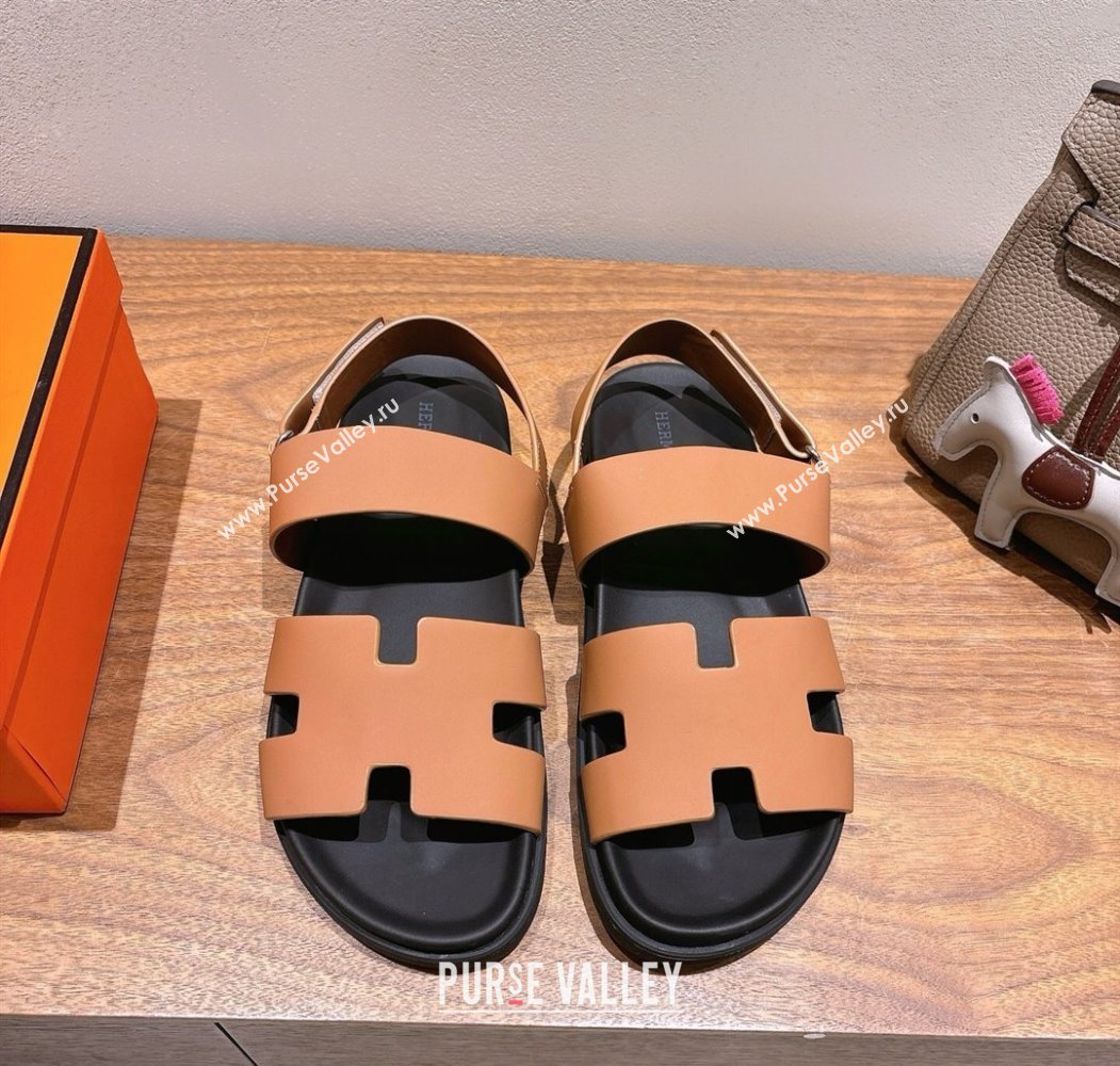 Hermes Genius Strap Sandals in Calfskin Leather Brown 2025 H082011 (XC-250820169)