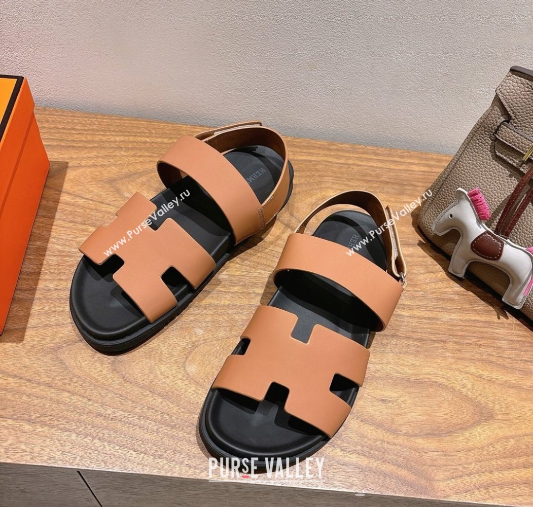 Hermes Genius Strap Sandals in Calfskin Leather Brown 2025 H082011 (XC-250820169)