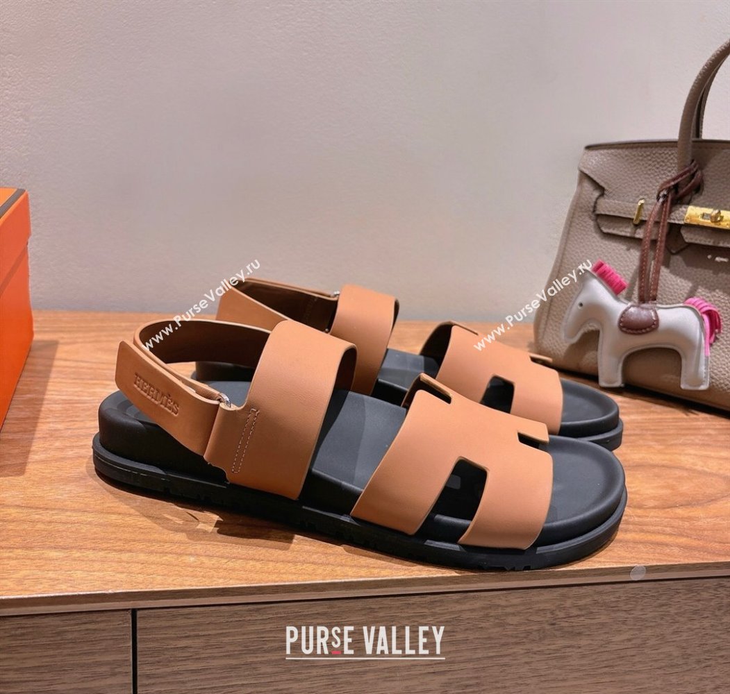 Hermes Genius Strap Sandals in Calfskin Leather Brown 2025 H082011 (XC-250820169)