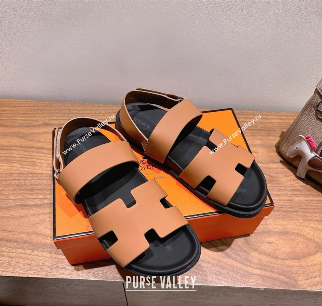 Hermes Genius Strap Sandals in Calfskin Leather Brown 2025 H082011 (XC-250820169)