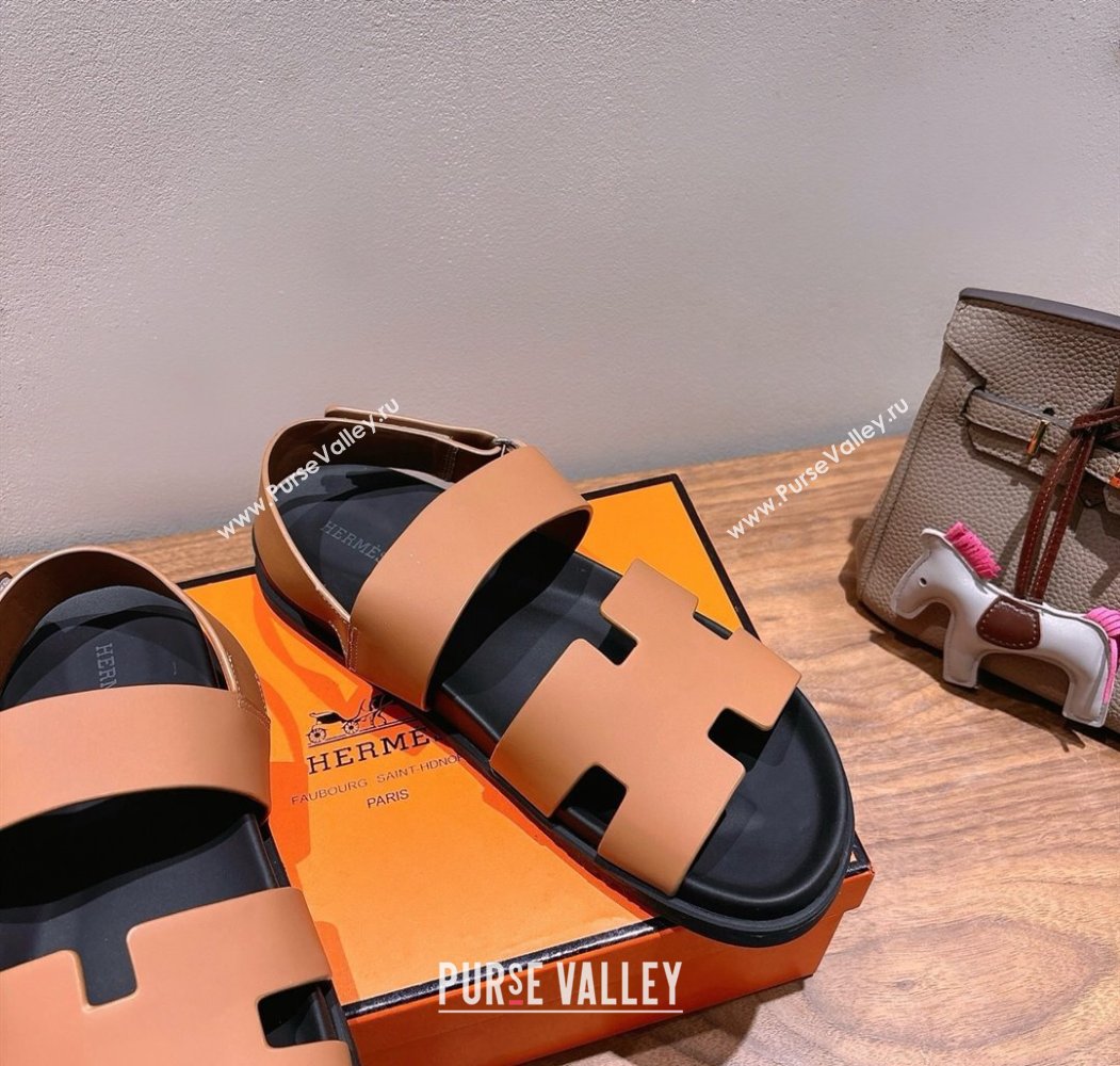 Hermes Genius Strap Sandals in Calfskin Leather Brown 2025 H082011 (XC-250820169)