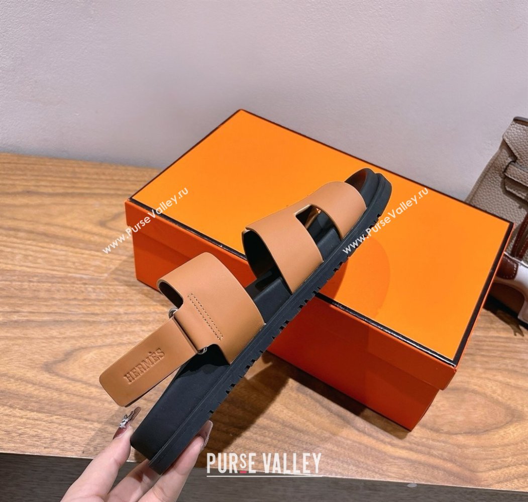 Hermes Genius Strap Sandals in Calfskin Leather Brown 2025 H082011 (XC-250820169)