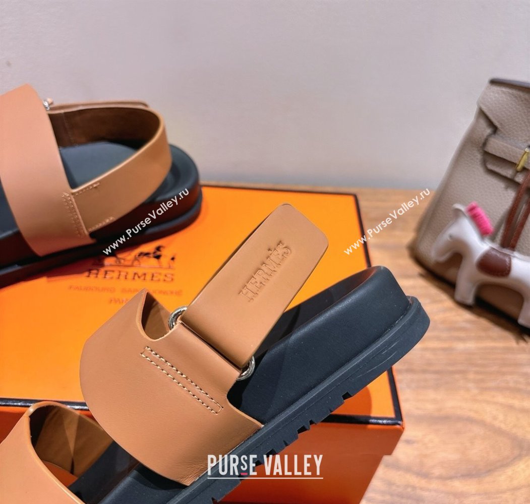 Hermes Genius Strap Sandals in Calfskin Leather Brown 2025 H082011 (XC-250820169)