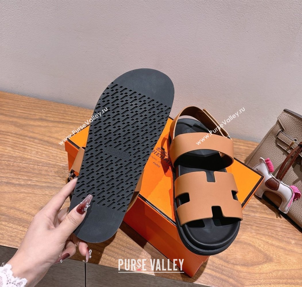 Hermes Genius Strap Sandals in Calfskin Leather Brown 2025 H082011 (XC-250820169)