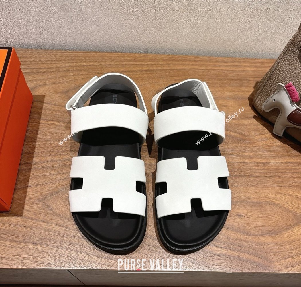 Hermes Genius Strap Sandals in Calfskin Leather White 2025 H082011 (XC-250820170)