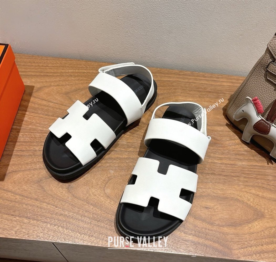 Hermes Genius Strap Sandals in Calfskin Leather White 2025 H082011 (XC-250820170)