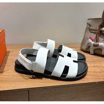 Hermes Genius Strap Sandals in Calfskin Leather White 2025 H082011 (XC-250820170)