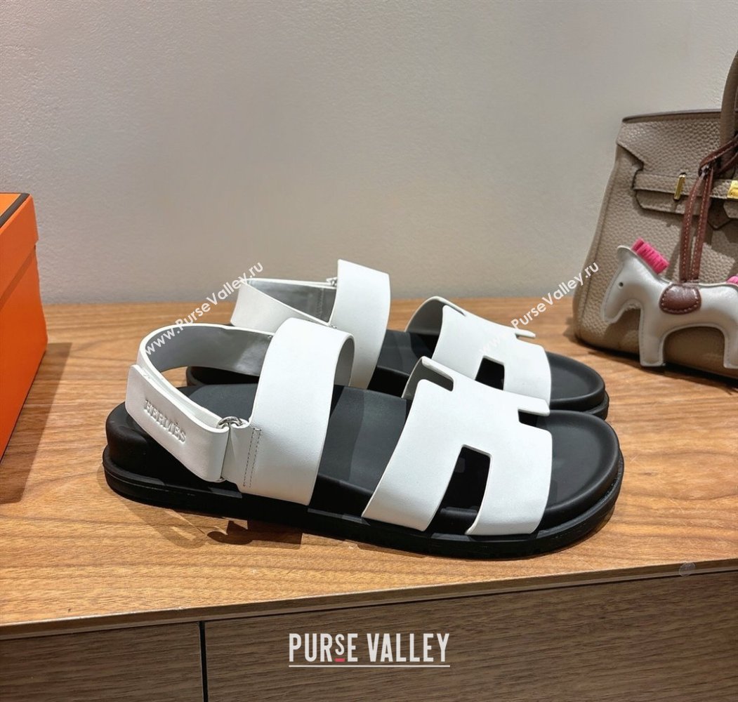Hermes Genius Strap Sandals in Calfskin Leather White 2025 H082011 (XC-250820170)