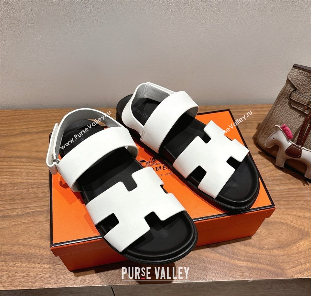 Hermes Genius Strap Sandals in Calfskin Leather White 2025 H082011 (XC-250820170)