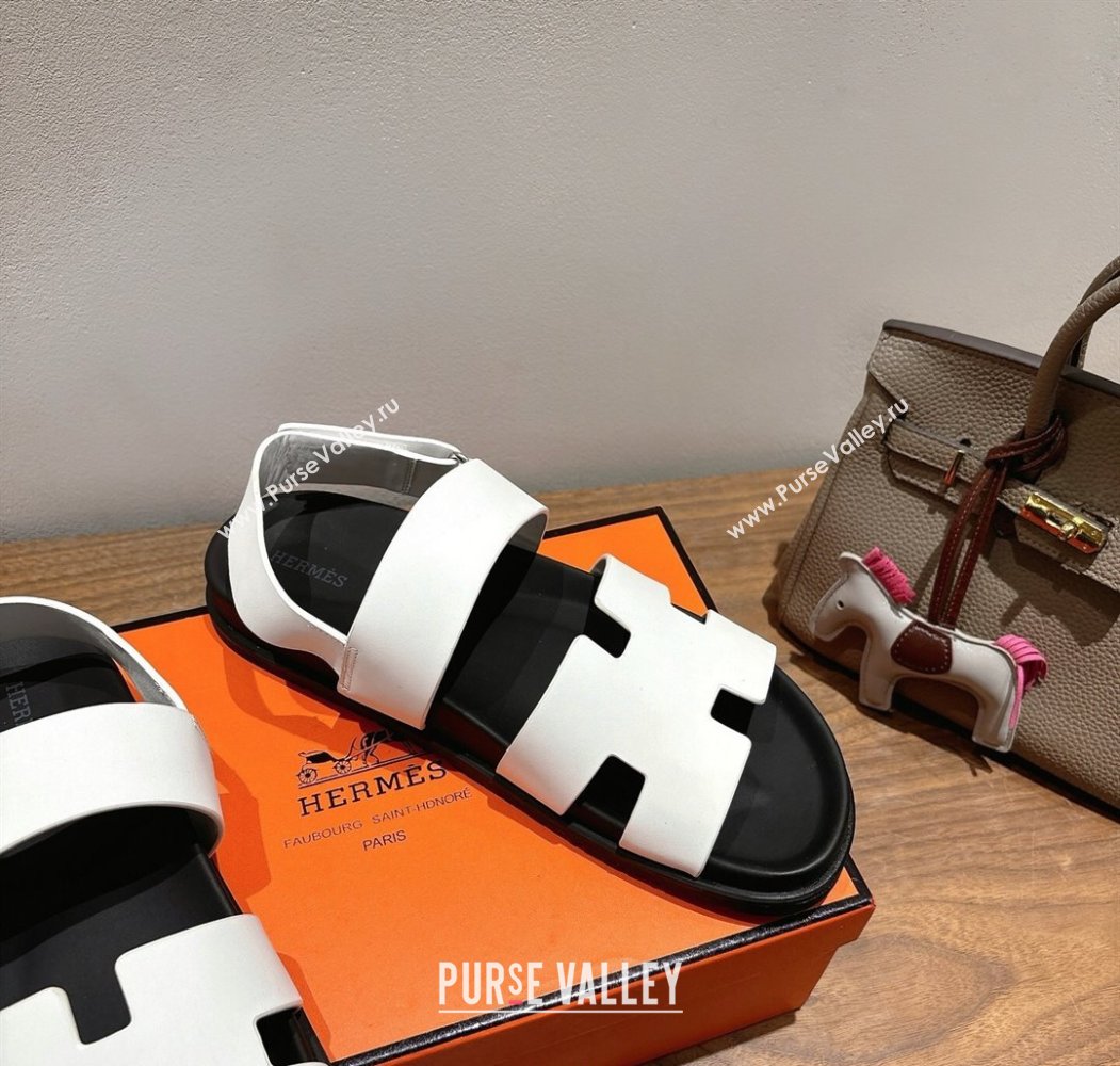Hermes Genius Strap Sandals in Calfskin Leather White 2025 H082011 (XC-250820170)