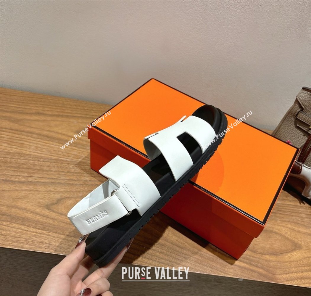 Hermes Genius Strap Sandals in Calfskin Leather White 2025 H082011 (XC-250820170)