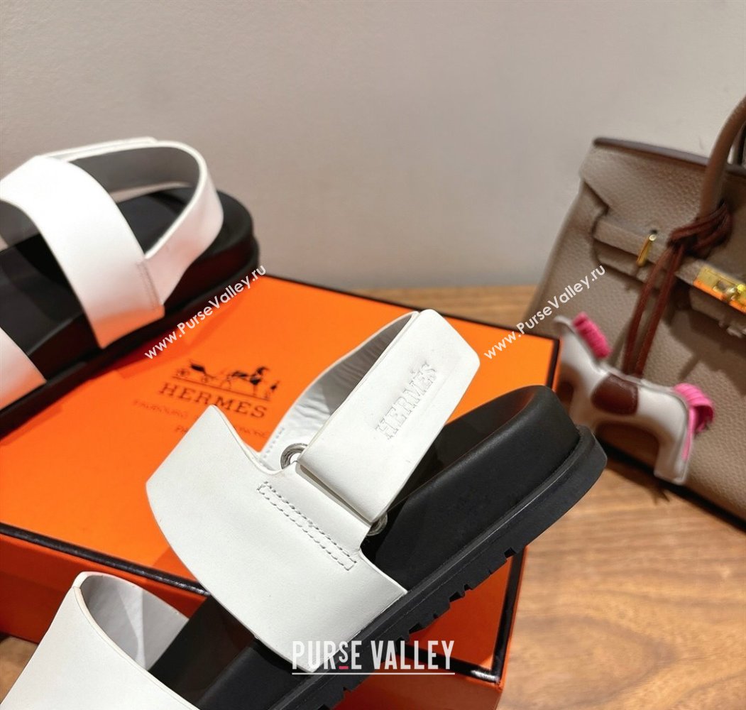 Hermes Genius Strap Sandals in Calfskin Leather White 2025 H082011 (XC-250820170)