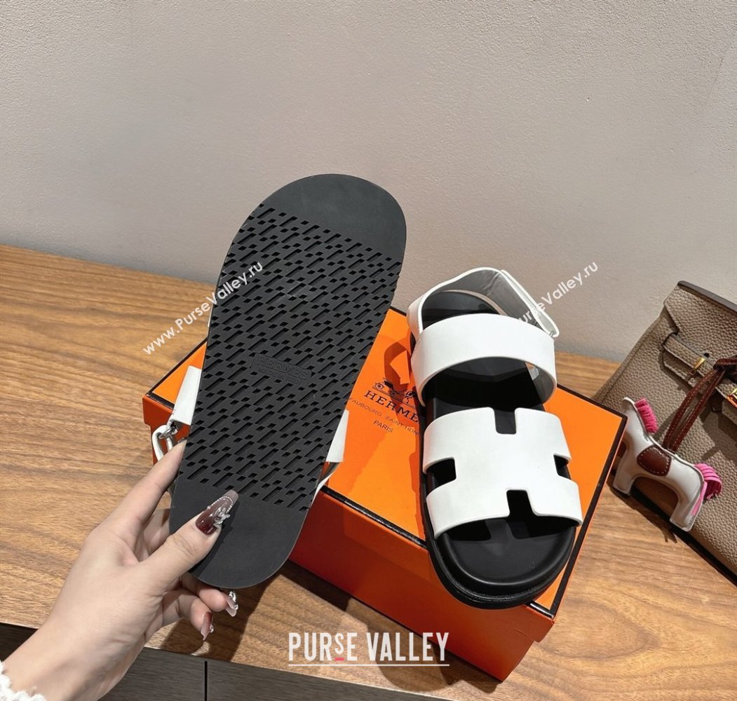 Hermes Genius Strap Sandals in Calfskin Leather White 2025 H082011 (XC-250820170)