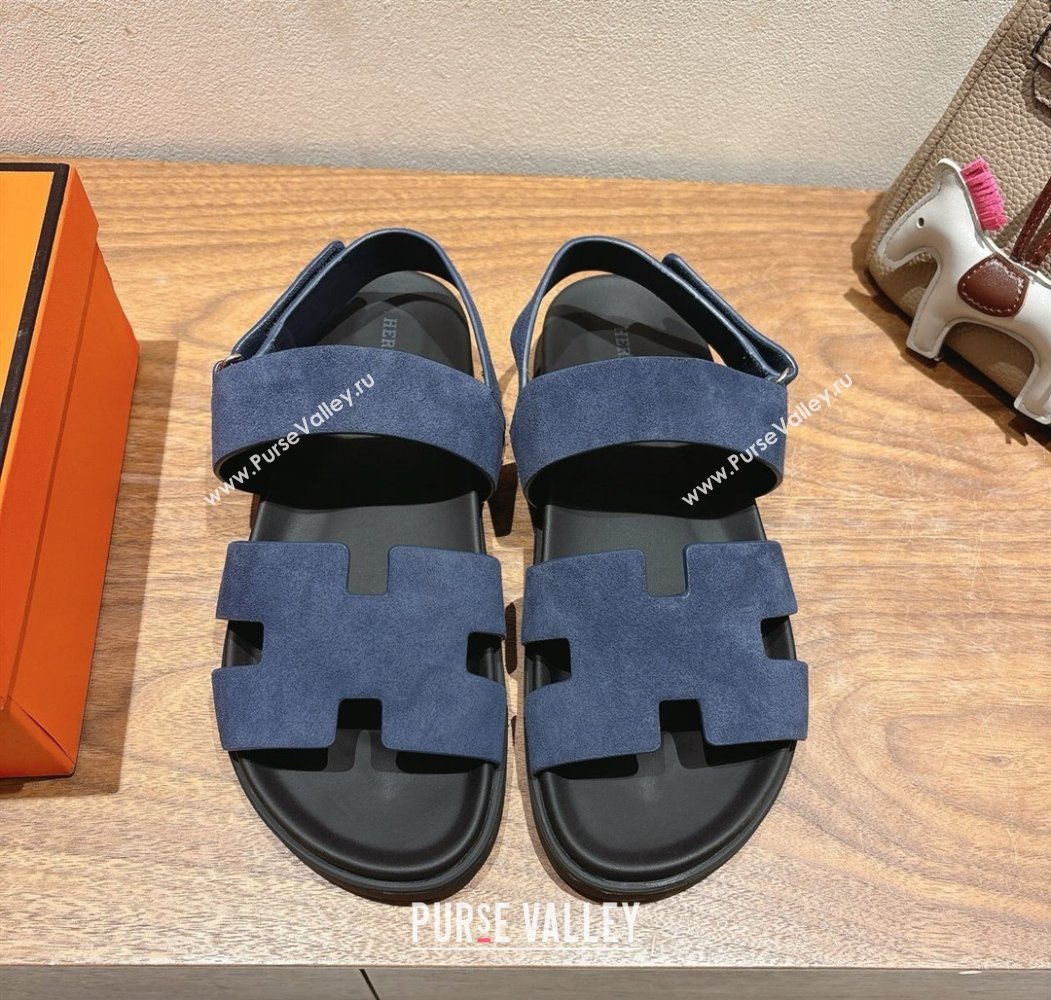 Hermes Genius Strap Sandals in Suede Dark Blue 2025 H082011 (XC-250820171)