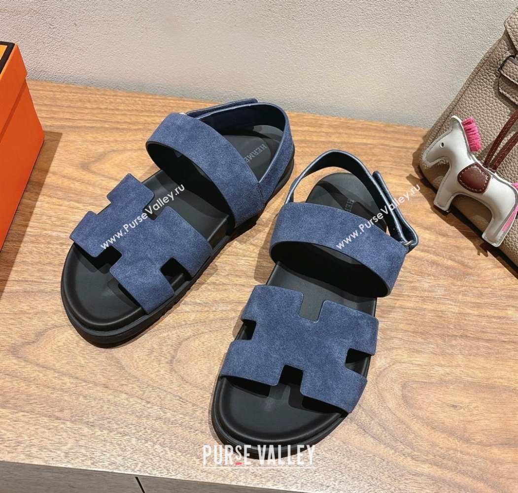 Hermes Genius Strap Sandals in Suede Dark Blue 2025 H082011 (XC-250820171)
