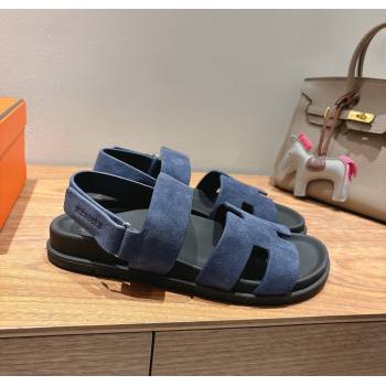 Hermes Genius Strap Sandals in Suede Dark Blue 2025 H082011 (XC-250820171)