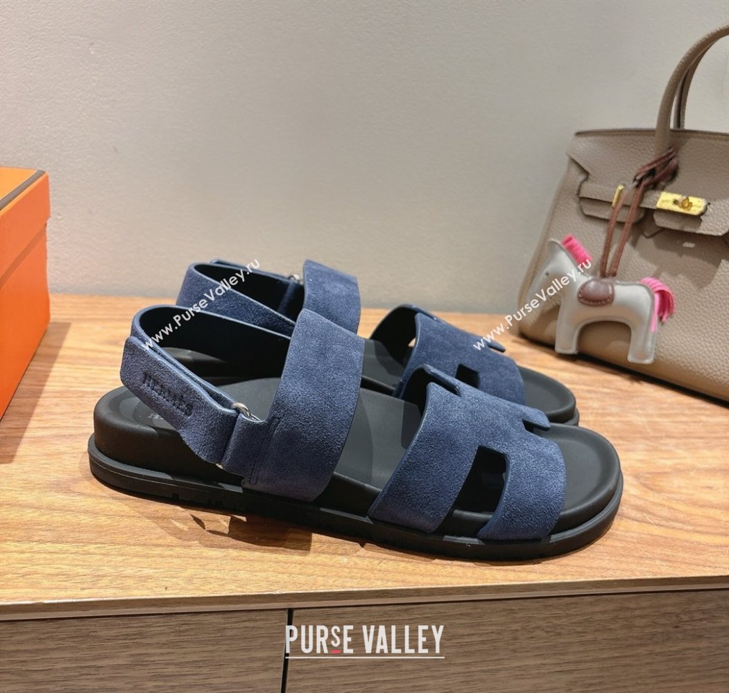 Hermes Genius Strap Sandals in Suede Dark Blue 2025 H082011 (XC-250820171)