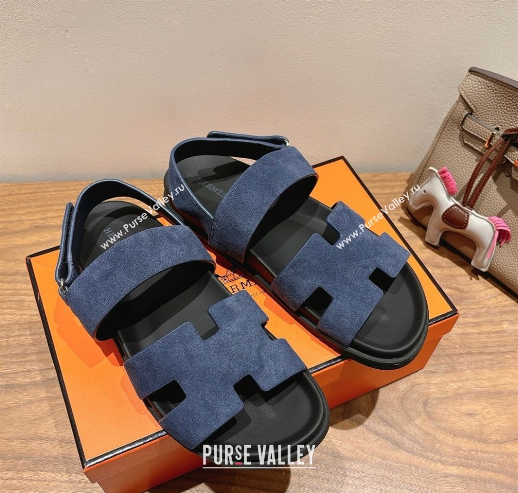 Hermes Genius Strap Sandals in Suede Dark Blue 2025 H082011 (XC-250820171)