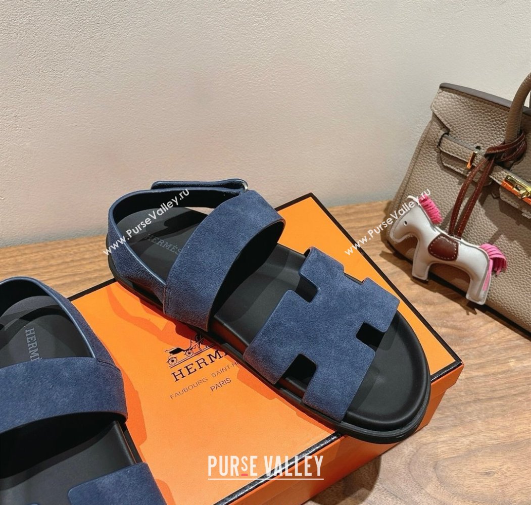 Hermes Genius Strap Sandals in Suede Dark Blue 2025 H082011 (XC-250820171)