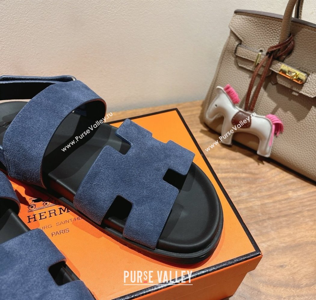 Hermes Genius Strap Sandals in Suede Dark Blue 2025 H082011 (XC-250820171)