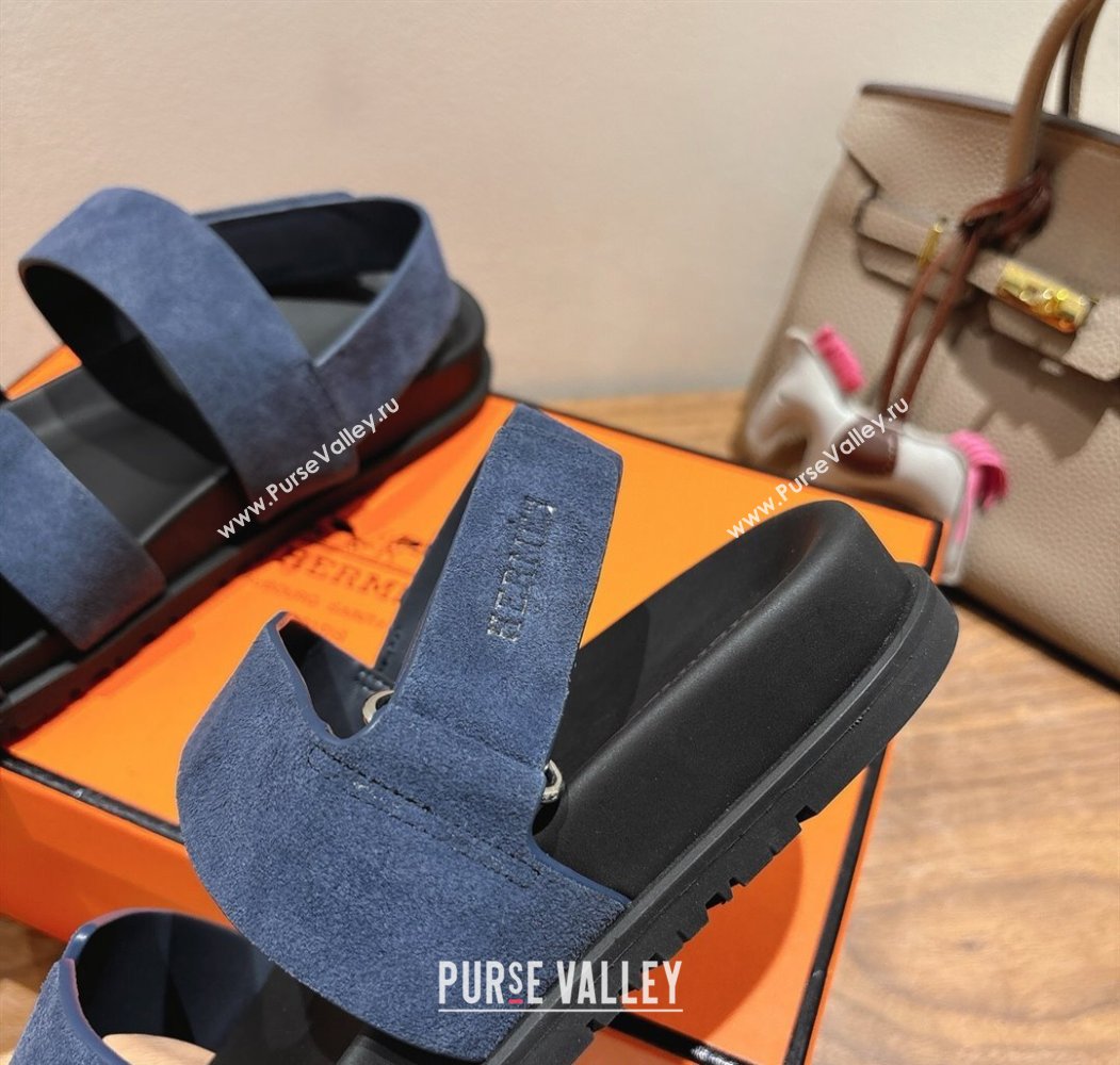 Hermes Genius Strap Sandals in Suede Dark Blue 2025 H082011 (XC-250820171)