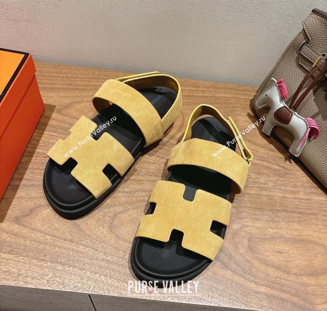 Hermes Genius Strap Sandals in Suede Yellow 2025 H082011 (XC-250820172)