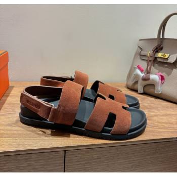 Hermes Genius Strap Sandals in Suede Dark Brown 2025 H082011 (XC-250820173)