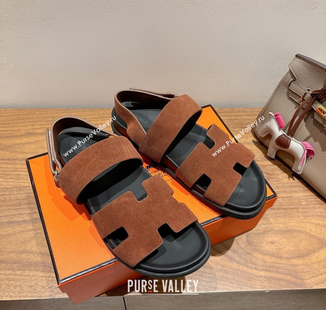 Hermes Genius Strap Sandals in Suede Dark Brown 2025 H082011 (XC-250820173)