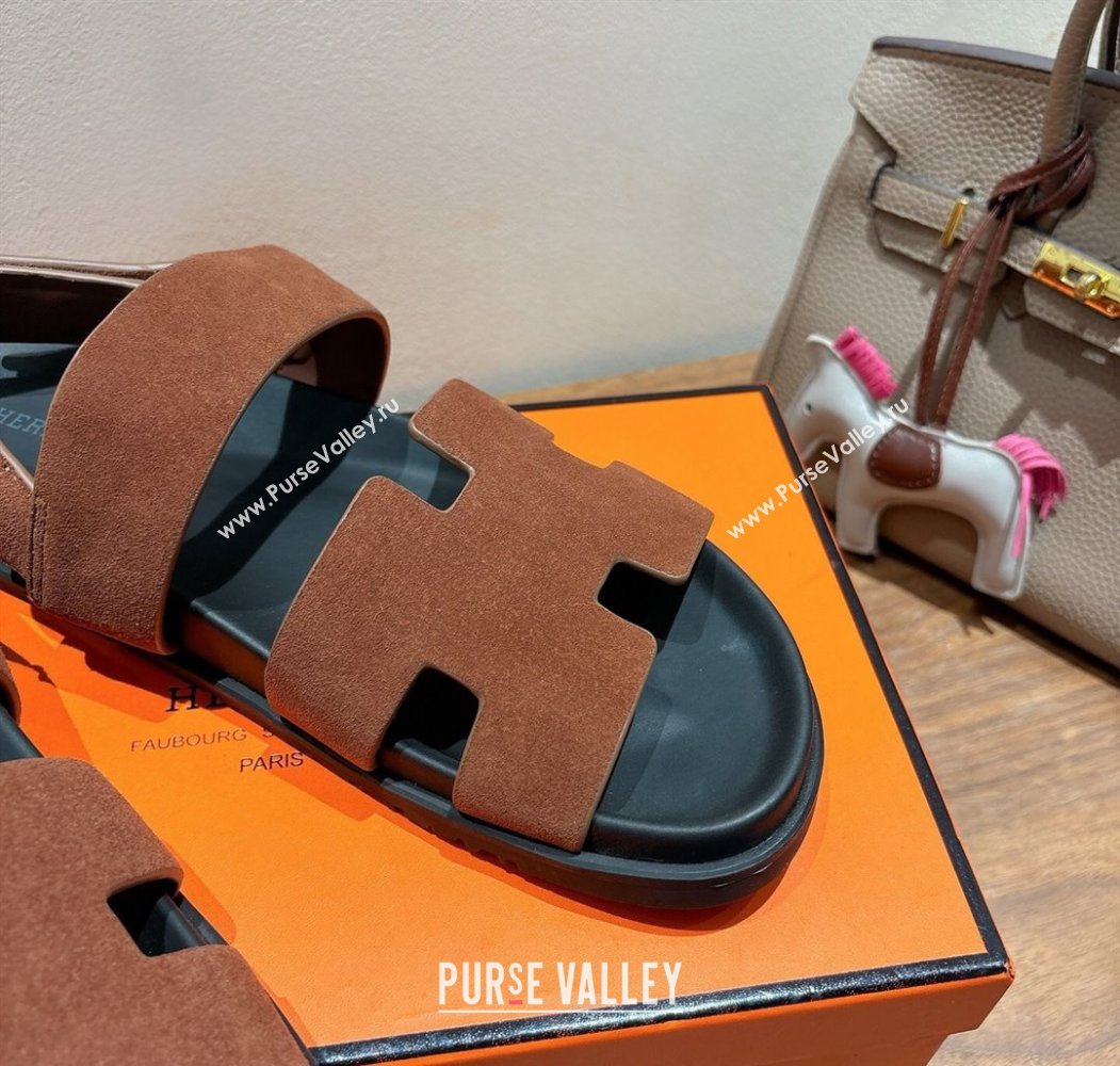 Hermes Genius Strap Sandals in Suede Dark Brown 2025 H082011 (XC-250820173)