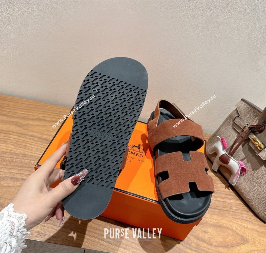 Hermes Genius Strap Sandals in Suede Dark Brown 2025 H082011 (XC-250820173)