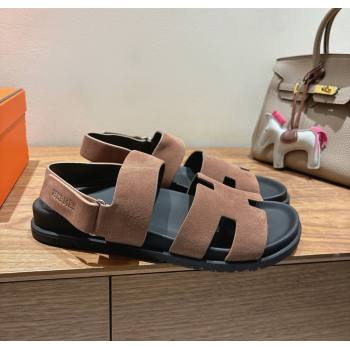 Hermes Genius Strap Sandals in Suede Taupe 2025 H082011 (XC-250820174)