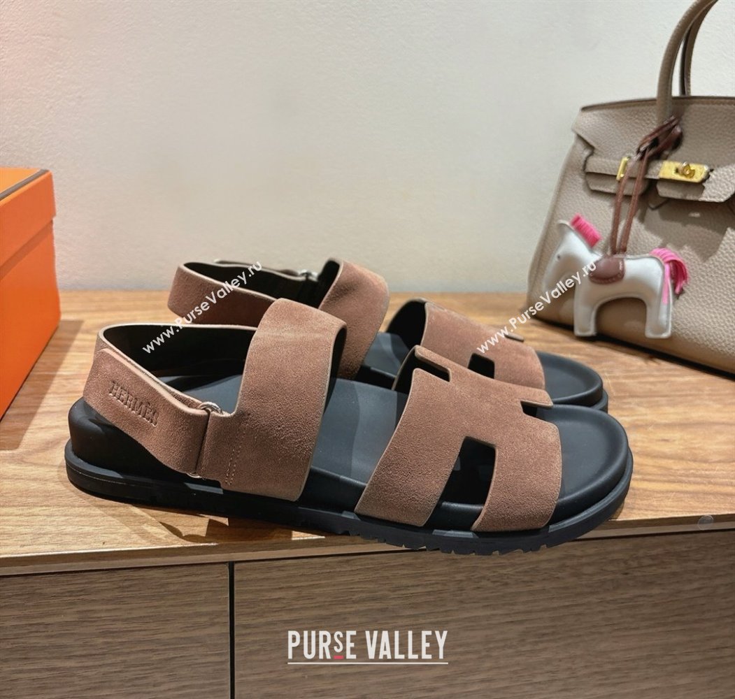 Hermes Genius Strap Sandals in Suede Taupe 2025 H082011 (XC-250820174)