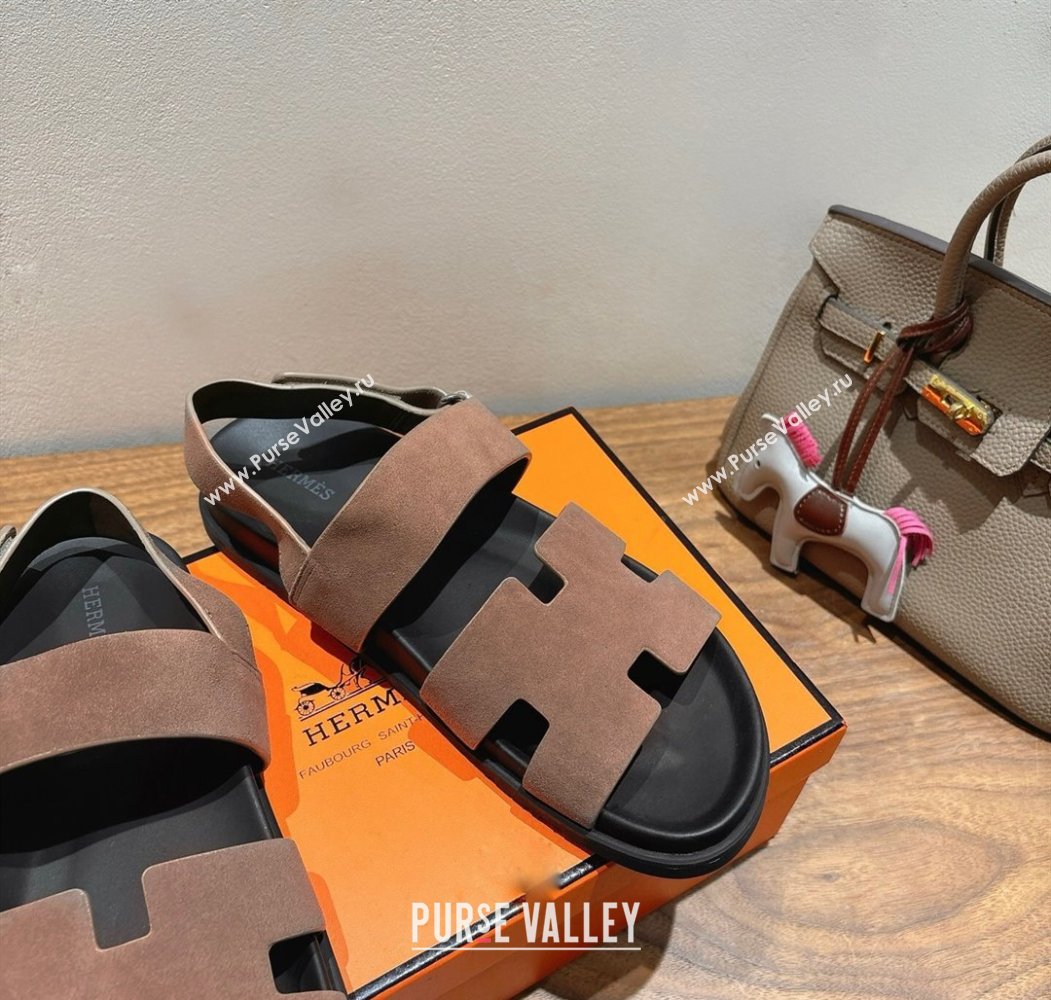 Hermes Genius Strap Sandals in Suede Taupe 2025 H082011 (XC-250820174)