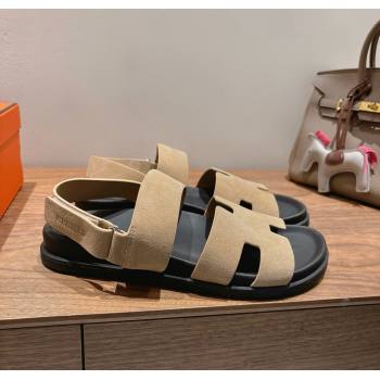 Hermes Genius Strap Sandals in Suede Beige 2025 H082011 (XC-250820175)