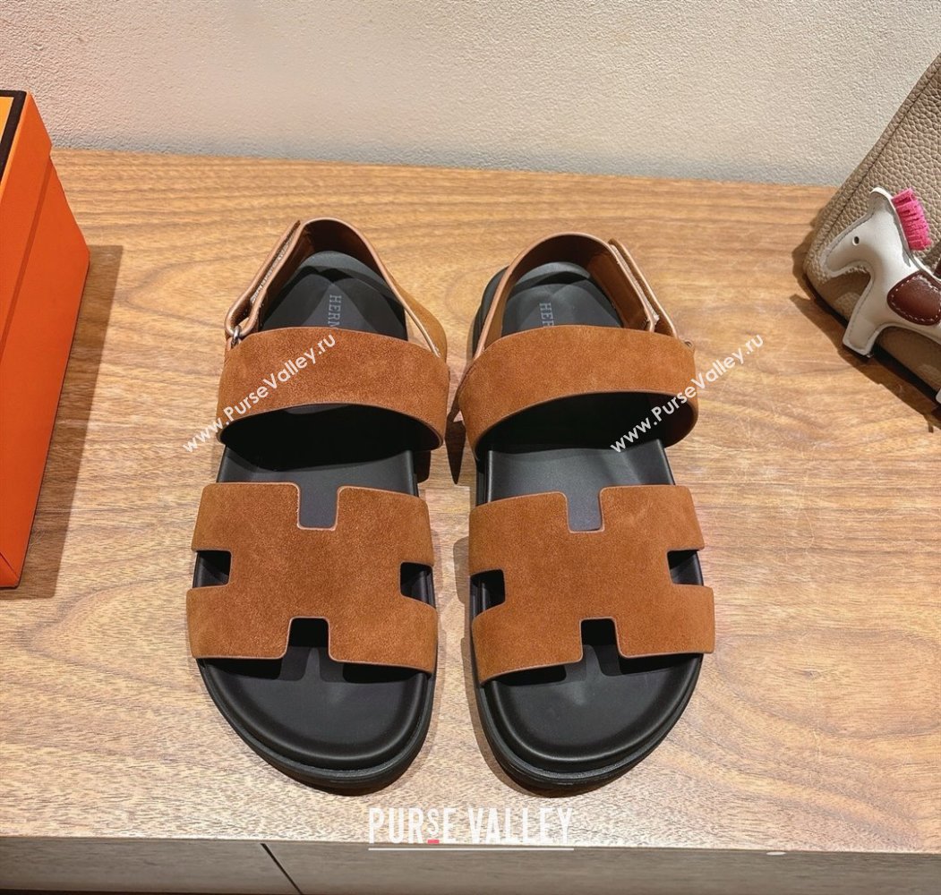 Hermes Genius Strap Sandals in Suede Tan 2025 H082011 (XC-250820176)