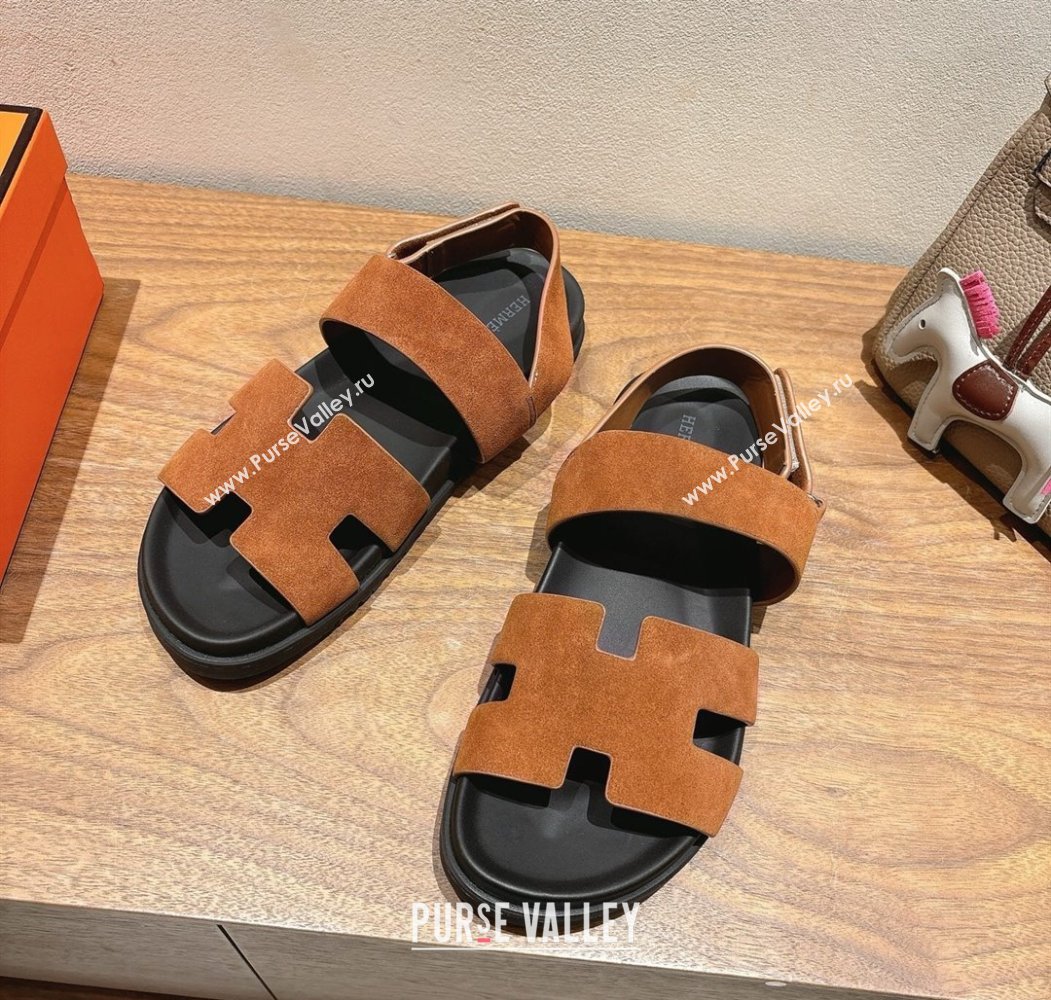 Hermes Genius Strap Sandals in Suede Tan 2025 H082011 (XC-250820176)