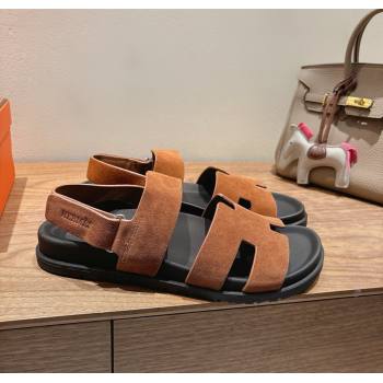 Hermes Genius Strap Sandals in Suede Tan 2025 H082011 (XC-250820176)