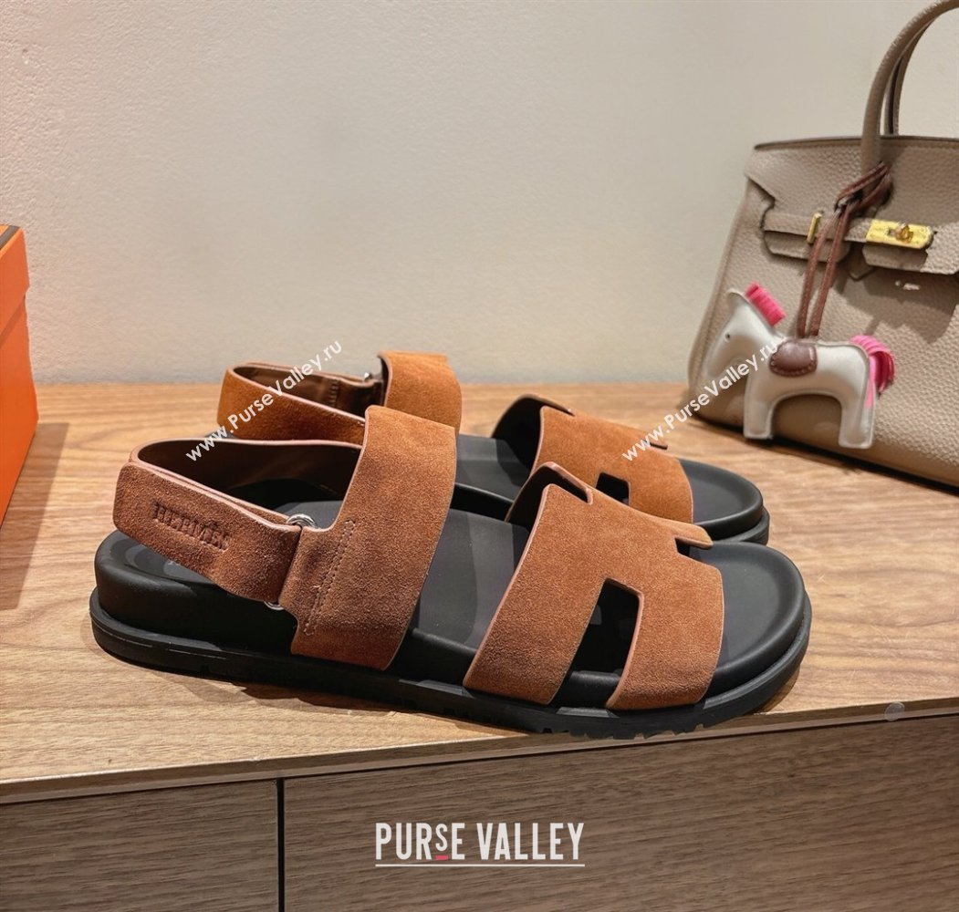 Hermes Genius Strap Sandals in Suede Tan 2025 H082011 (XC-250820176)
