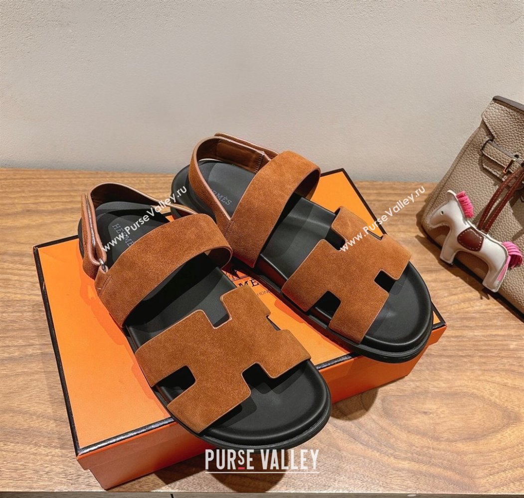 Hermes Genius Strap Sandals in Suede Tan 2025 H082011 (XC-250820176)