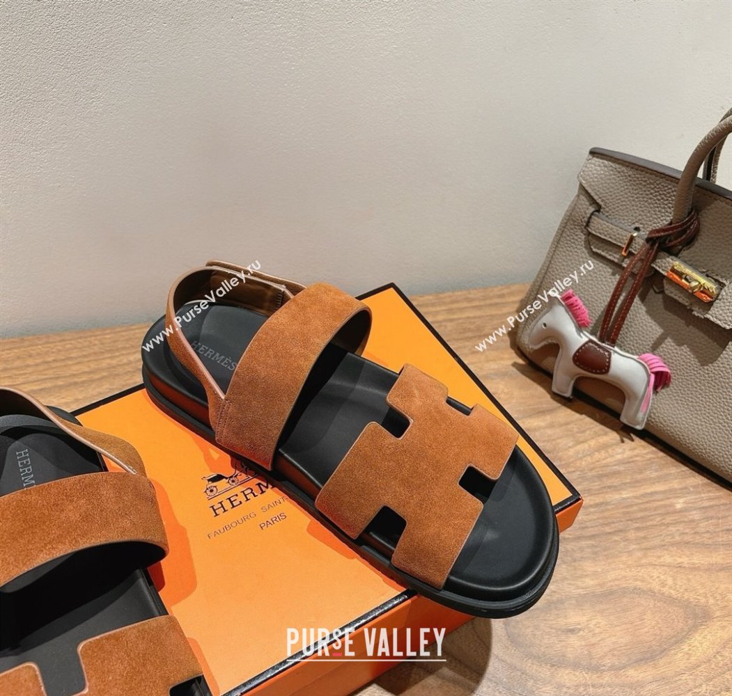 Hermes Genius Strap Sandals in Suede Tan 2025 H082011 (XC-250820176)