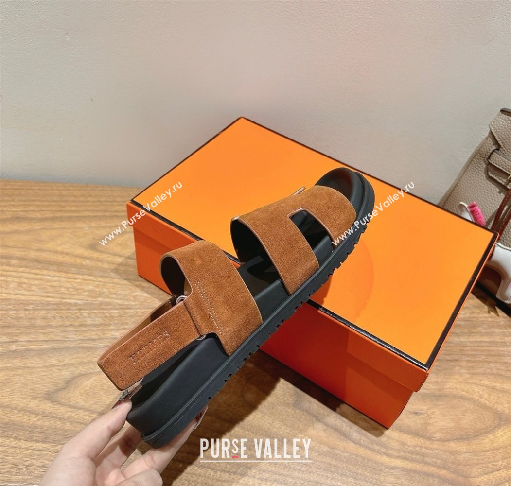 Hermes Genius Strap Sandals in Suede Tan 2025 H082011 (XC-250820176)